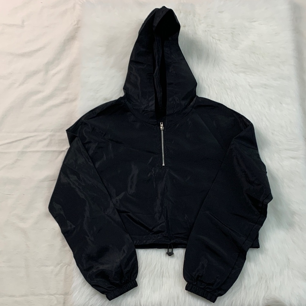 SHEIN Black Hooded Lightweight  Fashion Jacket  Cropped style